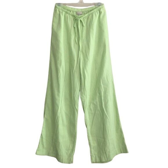 A New Day Linen Wide Leg Drawstring Pants Womens Size S Lime Pockets Comfycore - Picture 1 of 11